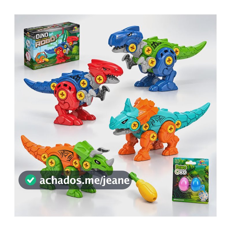 Kit 4 Dinossauros Monta E Desmonta Com Ferramenta + Brinde 4