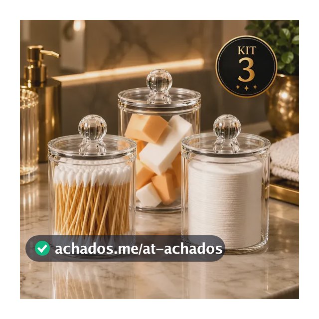 Kit 3 Porta Algodão E Cotonete Organizador Banheiro Quarto T Tranparente Liso