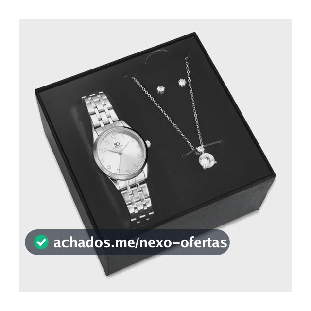 Kit Relógio Colar E Brincos Ponto De Luz Feminino Luxo Silver Saint Germain Presente Original Joias Prata Elegante Clássico 28mm