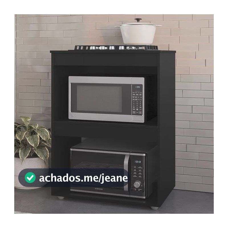 Balcão Adriana para Cooktop e Micro-ondas 75cm, Preto – AJL Móveis