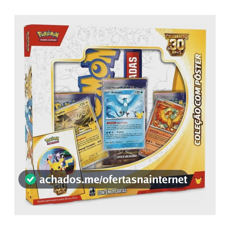 Box Pokémon Com Pôster Celebração De 30 Anos Original Copag