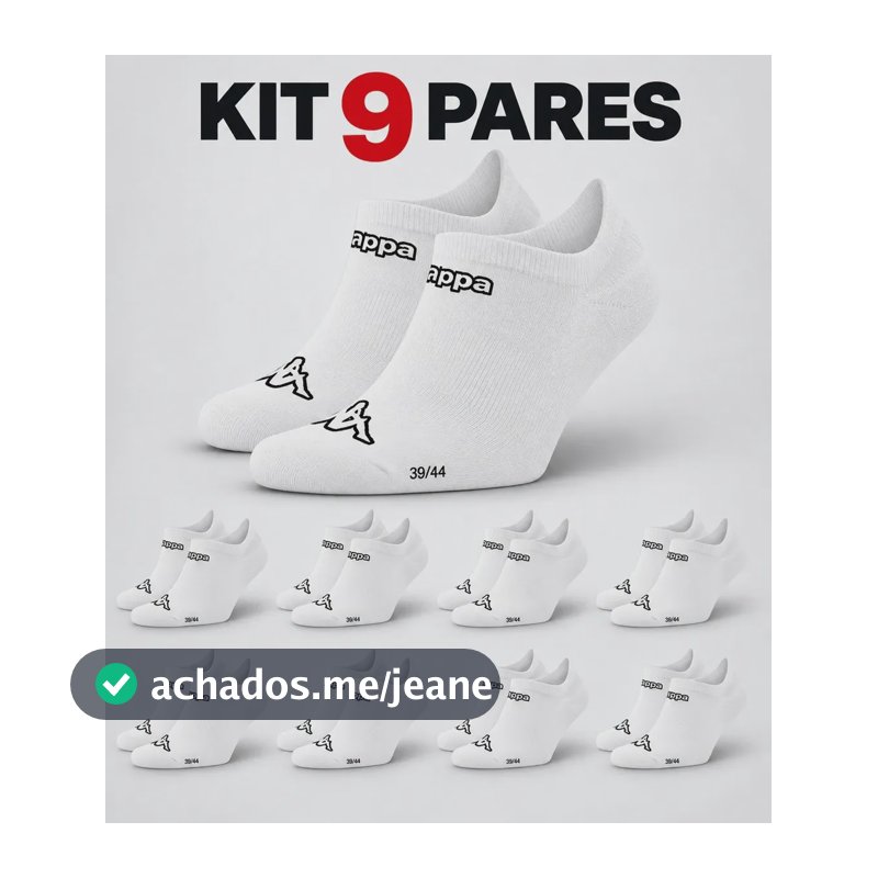 Kit 9 Pares Meias Kappa Sapatilha Soquete Invisível Original Branco 38-43