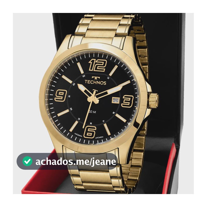 Relógio Technos Masculino Aço Inox Dourado Racer Fundo Preto Quartz 45mm