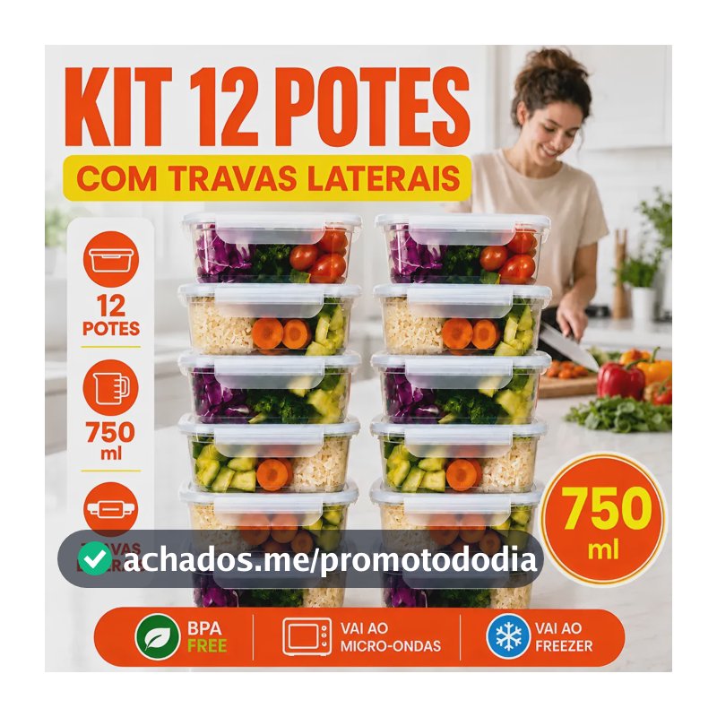 Kit 12 Potes Marmita 750 Ml Reutilizável Freezer Microondas Transparente
