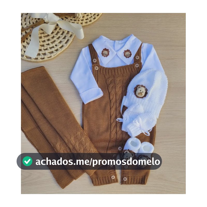 Saida De Maternidade Menino Jardineira Marrom Tricot 6 Peças Marrom P