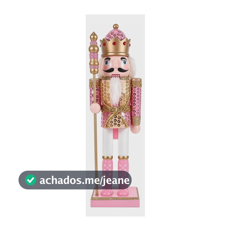 Nutcracker Quebra Nozes De Madeira Rosa 30cm Enfeite Natal Rosa