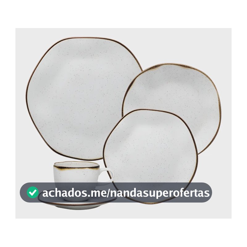 Aparelho de Jantar e Chá Ryo Maresia 20 Peças Off White e Marrom Oxford