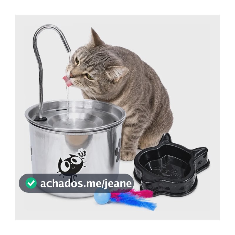 Bebedouro P/ Gato Tipo Fonte Em Alumínio + Brinde Comedouro 127/220v Prateado