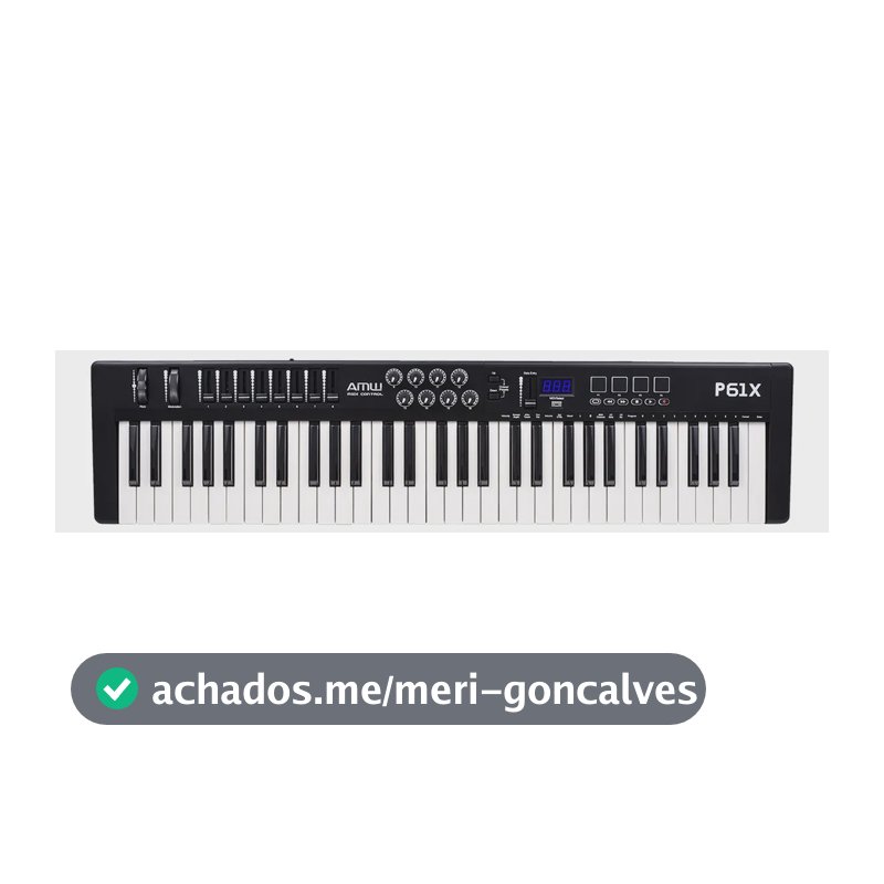 Teclado Controlador Midi Amw P61x USB 61 Teclas Sensíveis ao toque PADs Knobs Faders e funções avançadas . Preto
