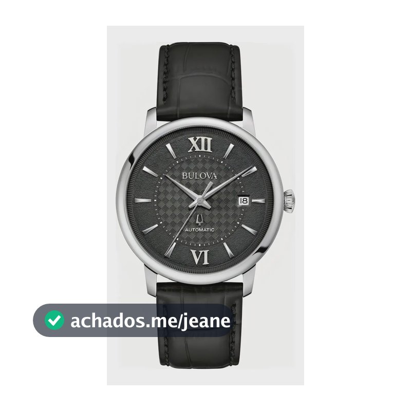 Relógio automático Bulova para homens 96b441 Classic Hudson Black Strap Silver Bezel Black Background