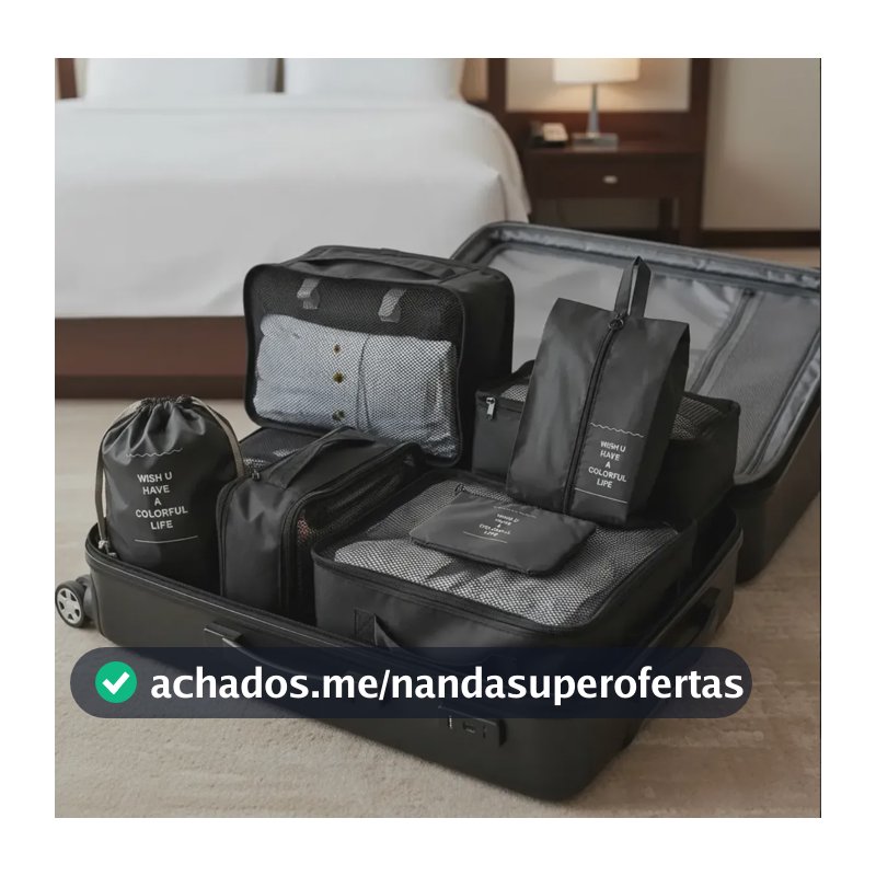 Organizador De Mala Para Viagem Kit 7 Peças Completo Preto