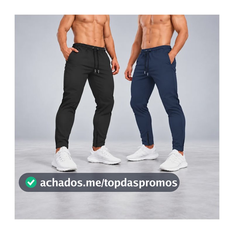 Kit 2 Calças Jogger Tactel Com Elastano Bolsos E Zipper Preta E Marinho G