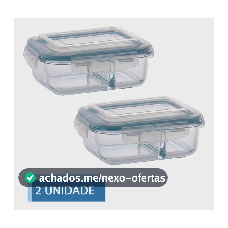 Jogo Com 2 Potes 640ml Divisória Hermético Marmita Microondas Vidrio Quality House / Univendas