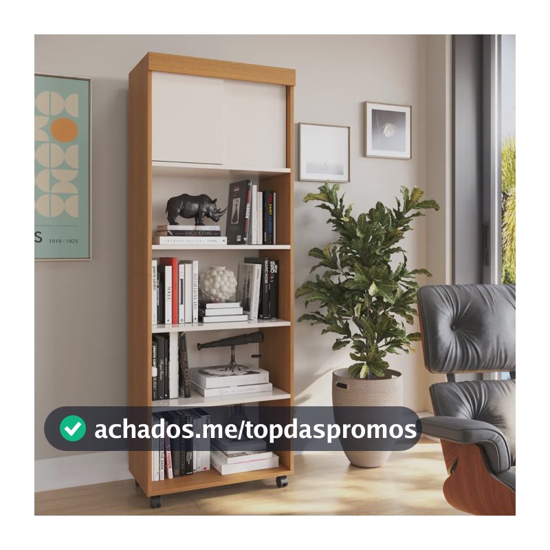 Estante Para Livros Com Portas 4 Prateleiras Organizador Livreiro Para Sala Escritório Multiuso Cor Cedro Off White
