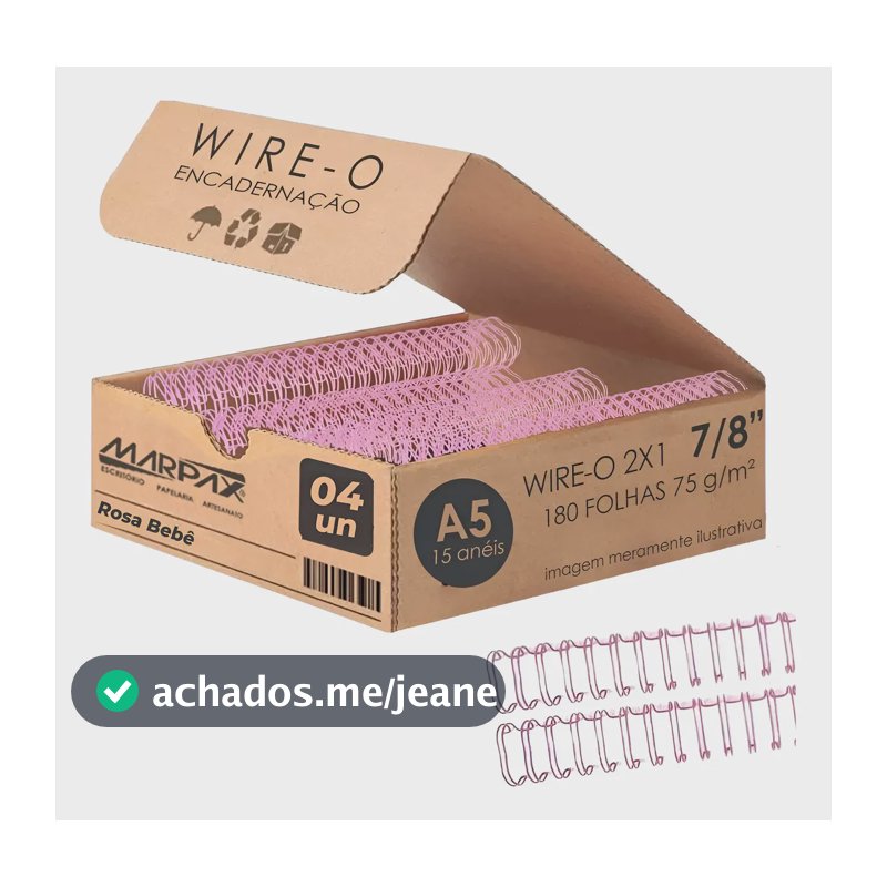 Wire-o Para Encadernação 2x1 A5 Rosa Bebê 7/8 Para 180 Fls 0 Rosa Bebê