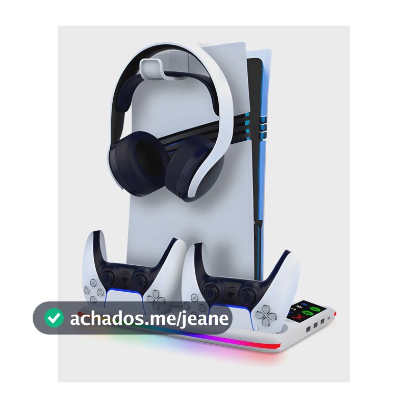 Base Cooler Para Ps5 Pro Slim Fat Suporte Dock Controles Rgb Branco