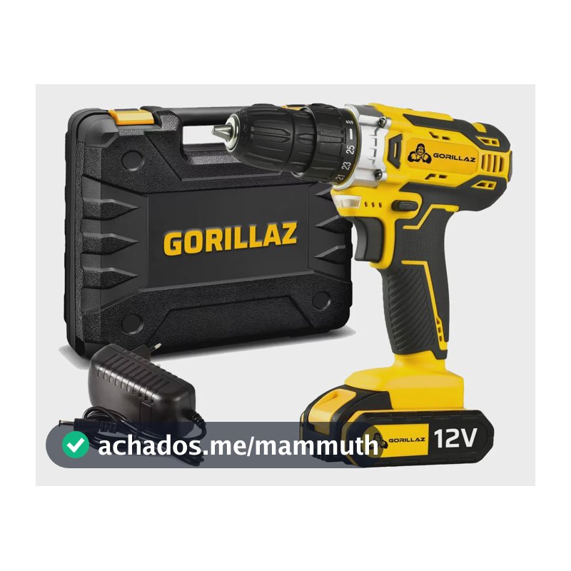 Parafusadeira Furadeira Bateria 12v 3/8 E Maleta Gorillaz Amarelo E Preto 110v/220v 60hz