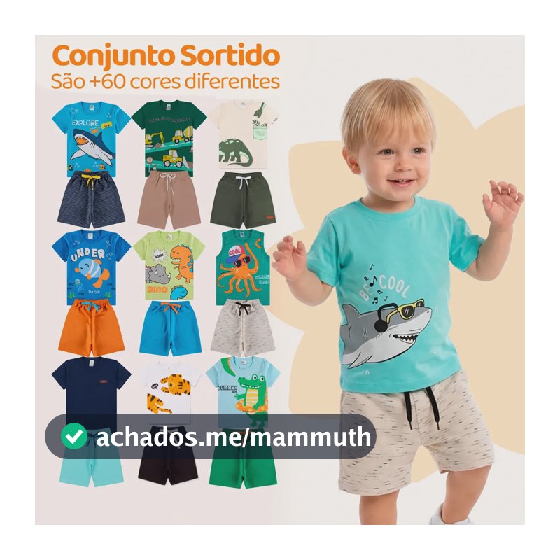 Kit Infantil 10 Peças Menino Conjunto 5 Shorts+5 Camisetas Kit 5 Conjuntos Infantil 8 Peças 3 - Veste 2 Anos