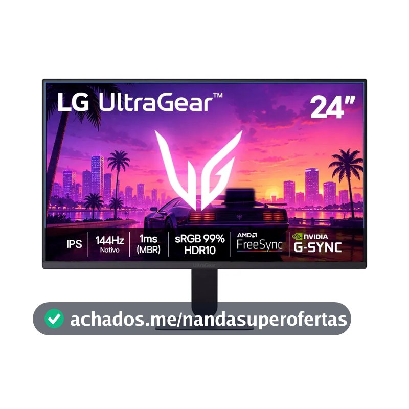 LG UltraGear Monitor Gamer 24" IPS 144Hz nativo, 1ms (MBR), Full HD (1920x1080), HDR10, NVIDIA G-SYNC, AMD FreeSync sRGB, Preto - 24G411B
