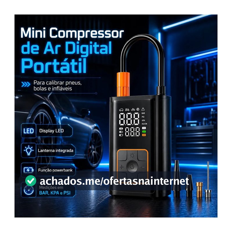 Mini Compressor Digital Portátil Bomba De Encher Pneus Bola Inflável Para Carro Moto Bicicleta Com Calibrador De Ar Preto