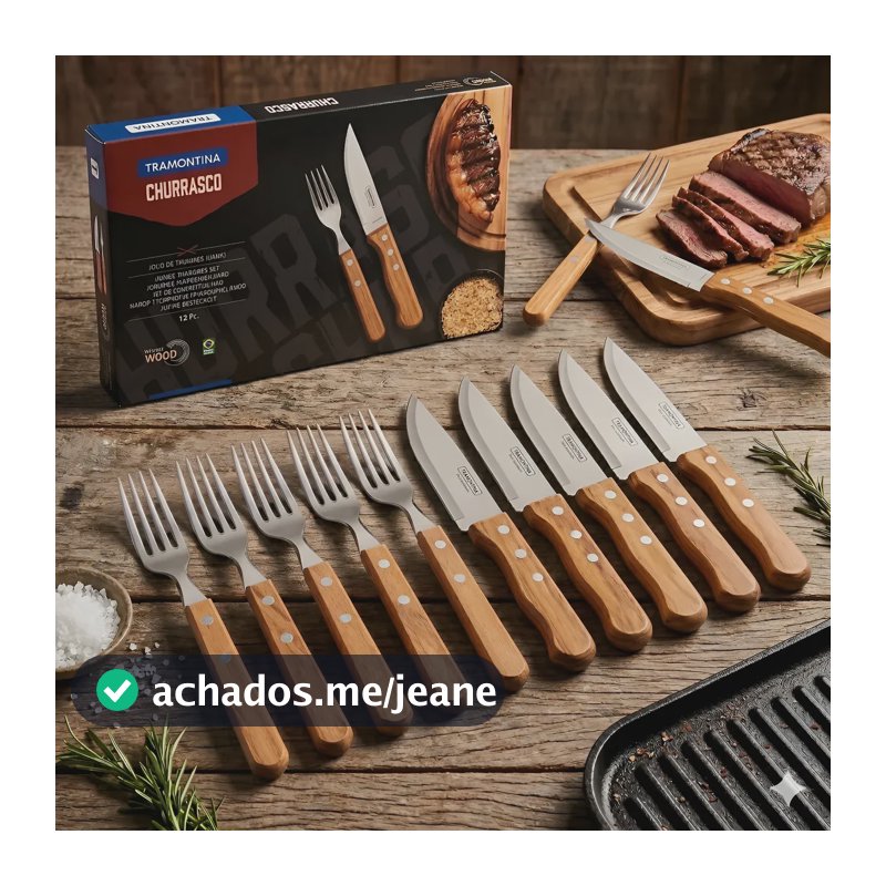Faqueiro Tramontina Churrasco 12 Pc Talheres Tramontina Inox Madeira Natural