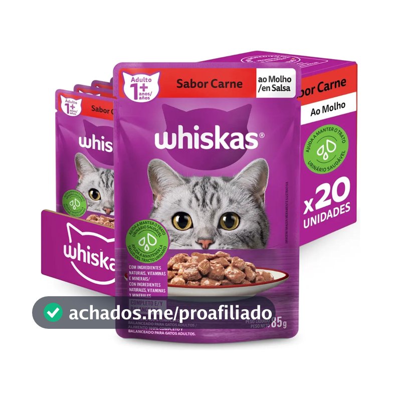 Whiskas Sachê Carne ao Molho para Gatos Adultos KIT 20 unidades de 85 g
