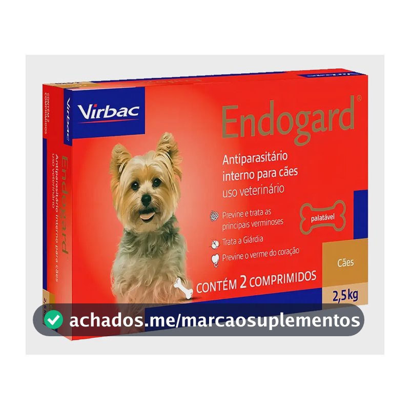 Vermífugo Endogard Virbac Cães De 2,5 Kg Com 2 Comprimidos