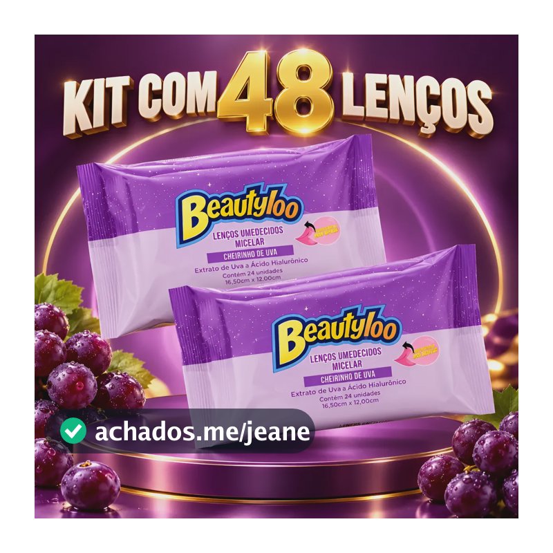 Kit 48 Lenços Umedecidos Micelar Uva Limpa E Hidrata A Pele