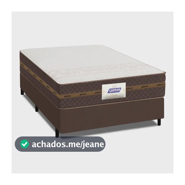 Cama Box Casal Colchão Molas Flora Marrom/Branco 138x188x60cm