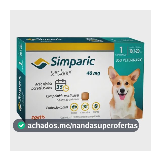 Simparic antiparasitário comprimido cães 10 a 20kg pulgas carrapatos sarna