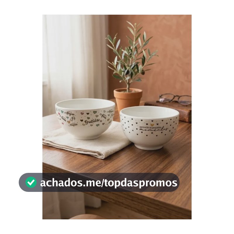 Kit 2 Tigelas Decoradas De Porcelana Cozinha 440ml Sopas Branco Com Preto