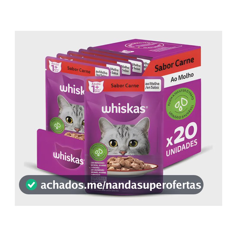 Whiskas ração úmida para gatos carne ao molho 85gr com kit de 20 sachês