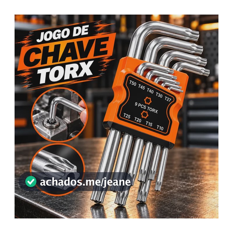 Jogo Chave Torx Longa 9 Peças T10 A T50 Mm Aço Cromo