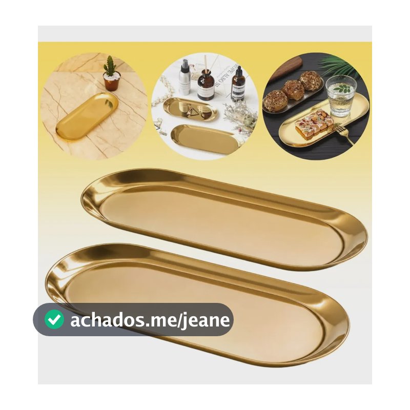 Kit 2 Bandejas Café Espelhada Dourada Decorativa Buffet Bebidas Bar - Luxo Masterheart