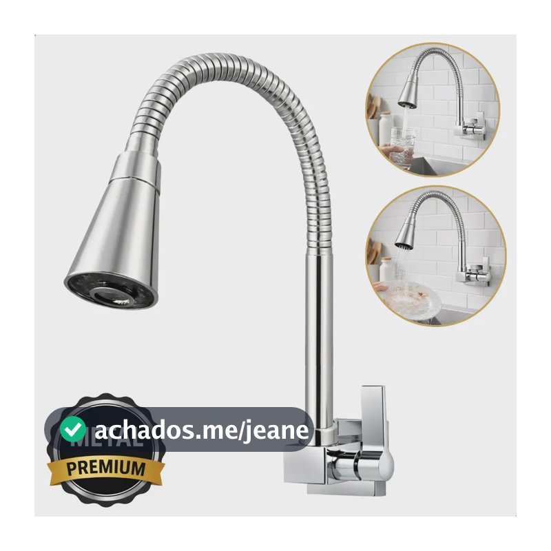 Torneira Gourmet Pia e Cuba Cozinha Flexível Chuveirinho Cone 2 Jatos Parede Luxo Grande em Metal 1/4 De Volta Toda Cromada Bico Arejador - SOFTINOX