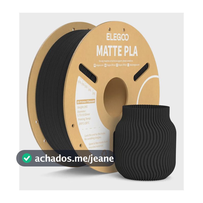 Filamento Elegoo Pla Matte Fosco 1.75 Mm 1kg Impressora 3d Cor Matte Black - Preto Fosco