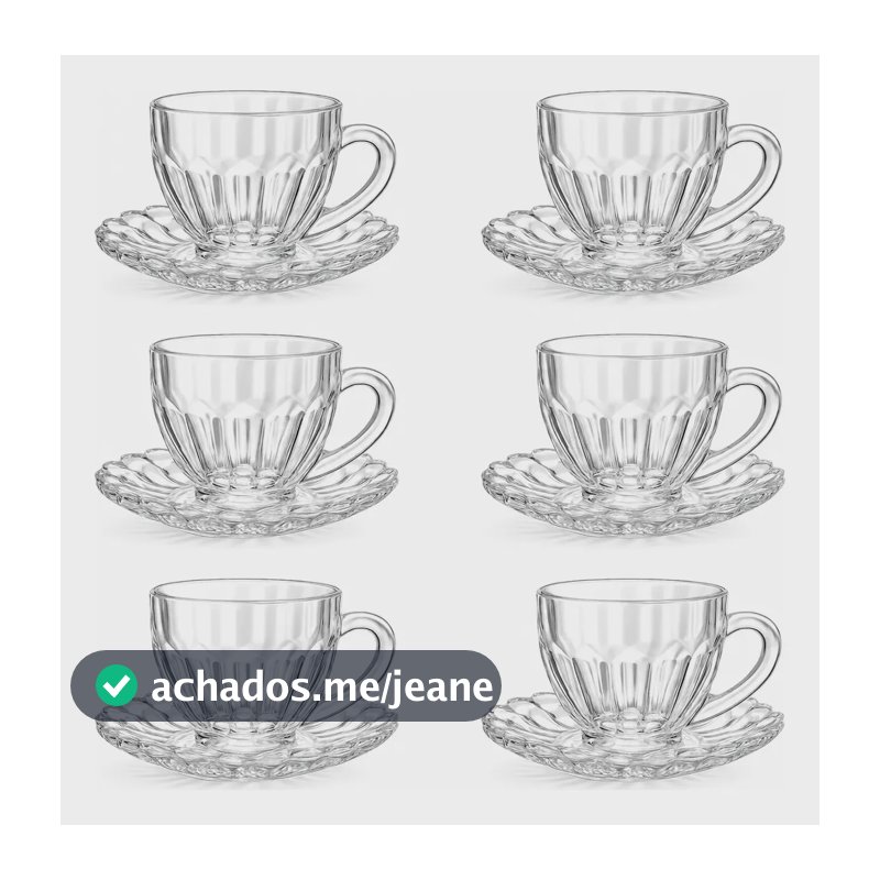 Jogo De Brasiliano 110ml Com Pires Rocks Para Cafe E Cha Transparente Brasiliano