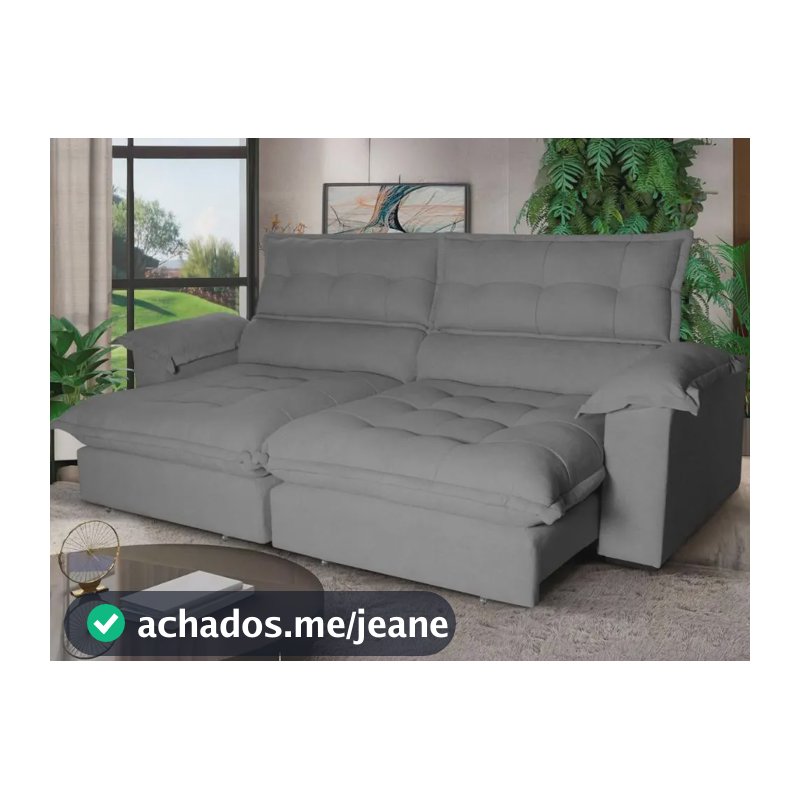 Sofá Retrátil Reclinável Aconchego 2,30m Bouclê Cinza