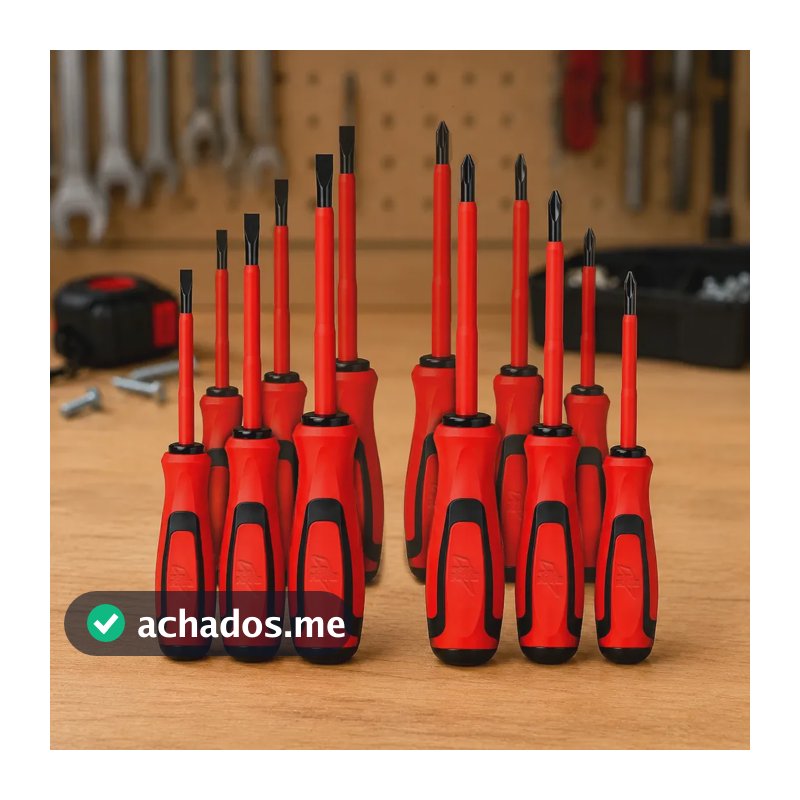 Jogo 12 Chaves Fenda E Phillips Isoladas 1000V Para Eletricista Imantadas 3x75 4x95 5x100mm Cabo Emborrachado