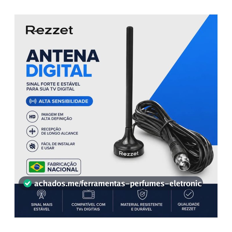 Antena Sinal Digital 4k Smart Tv Interna Externa Led Lcd Amplificador Hdtv Uhf Com Cabo Longo E Base Magnética Rezzet