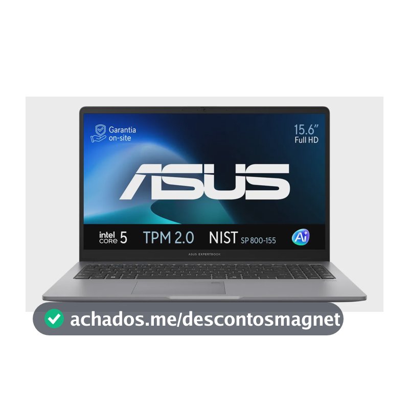 Notebook ASUS ExpertBook P1 (P1503CVA), Intel Core 5 210H, 16GB RAM, 512GB SSD, W11 Home, Tela 15.6' FHD, Misty Grey, Garantia on-site de 3 anos