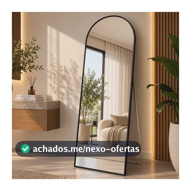 Espelho Corpo Inteiro De Chao E Parede 150x40 Arco Alumínio Preto