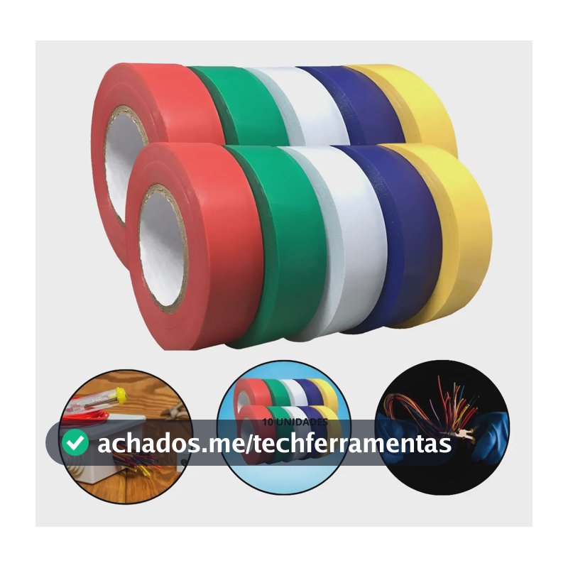 Kit 10 Rolos Fita Isolante Colorida Pvc