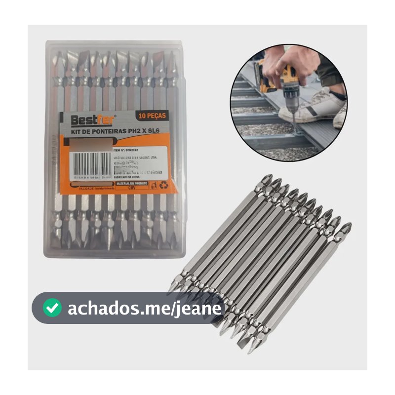 Kit De 10 Ponteiras Ph2 X Sl6 1/4'' Polegadas 100mm Bestfer