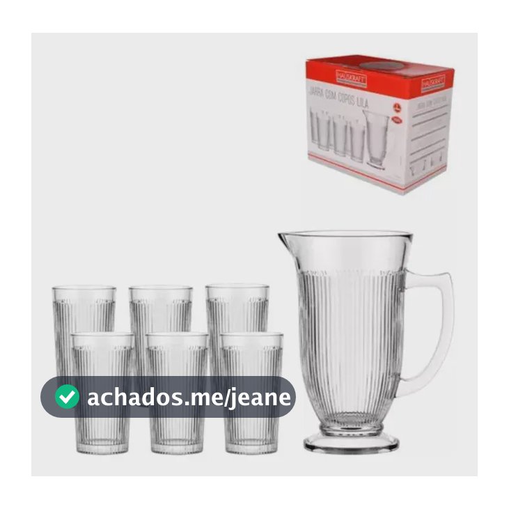 Jarra de Vidro 1,3 Litro com 6 Copos Hauskraft Transparente Lira