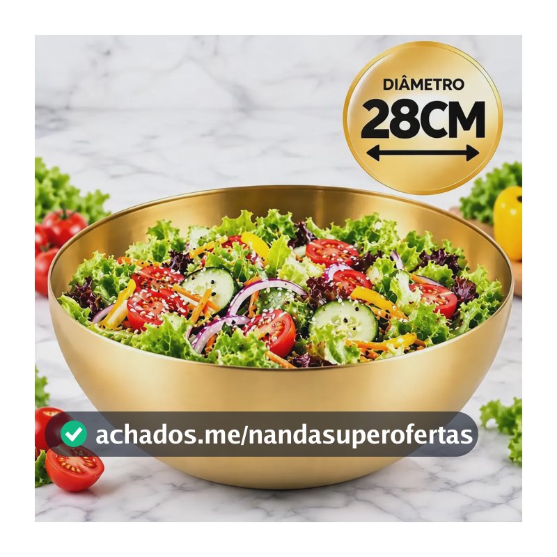 Tigela Bowl Aço Inox Dourado Bacia Multiuso Cozinha 28 Cm Dourado-inox-28cm