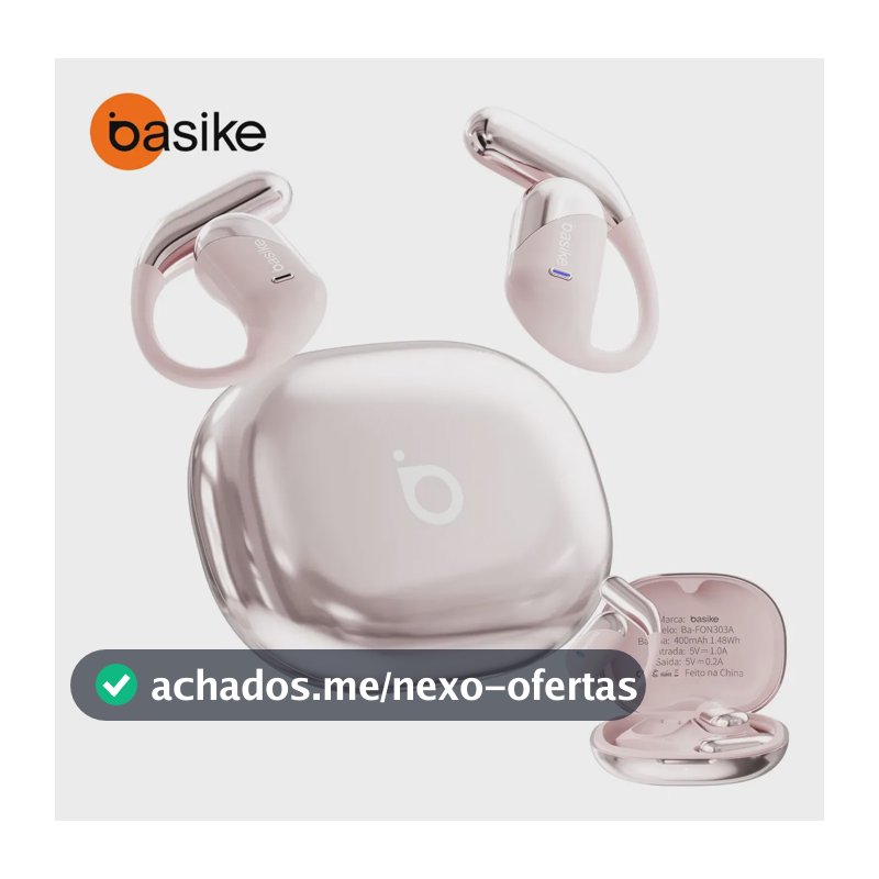 Fone de Ouvido Sem Fio Bluetooth 6.1 Esportivo OWS Com Ganchos Estéreo Hi-Fi com Microfone para Chamadas Claras, Controle de Volume Basike Fone Ouvido para Academia Corrida e Gamer, 100h Standby Rosa