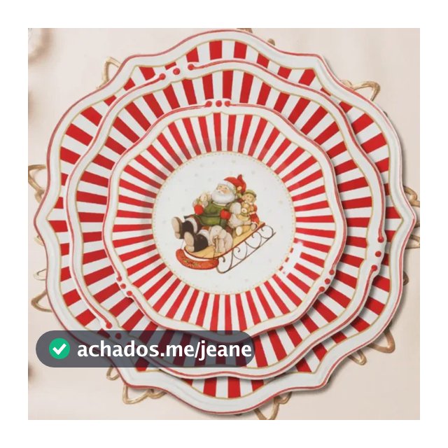 Jogo 6 Pratos Sobremesa Cerâmica Vermelho Filete Dourado Chr Vermelho Listras