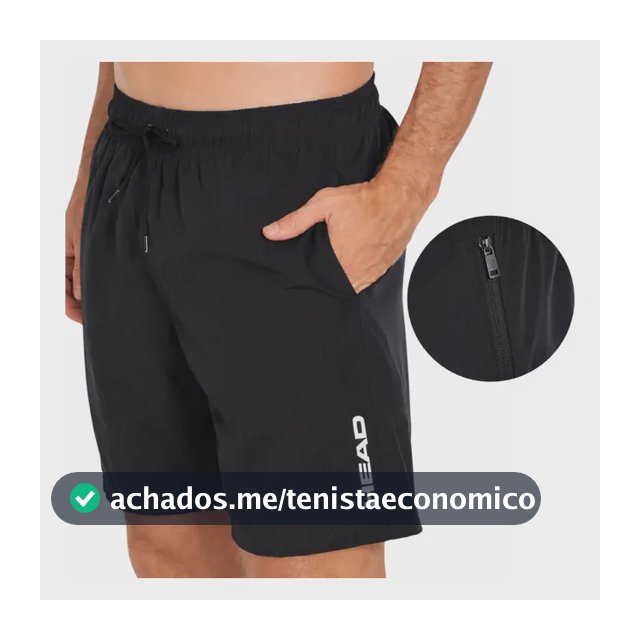 Bermuda Head Masculina Microfibra Preto Tênis Bolso De Ziper