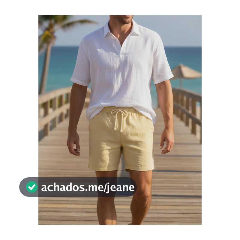 Short Masculino Mauricinho Linho Praia Verão Estiloso Casual